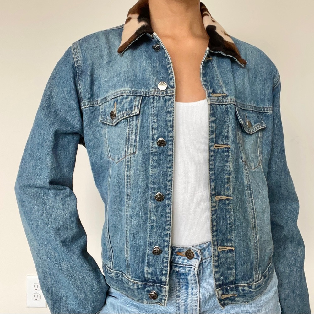 Vintage Y2K Fur Trim Jean Denim Jacket